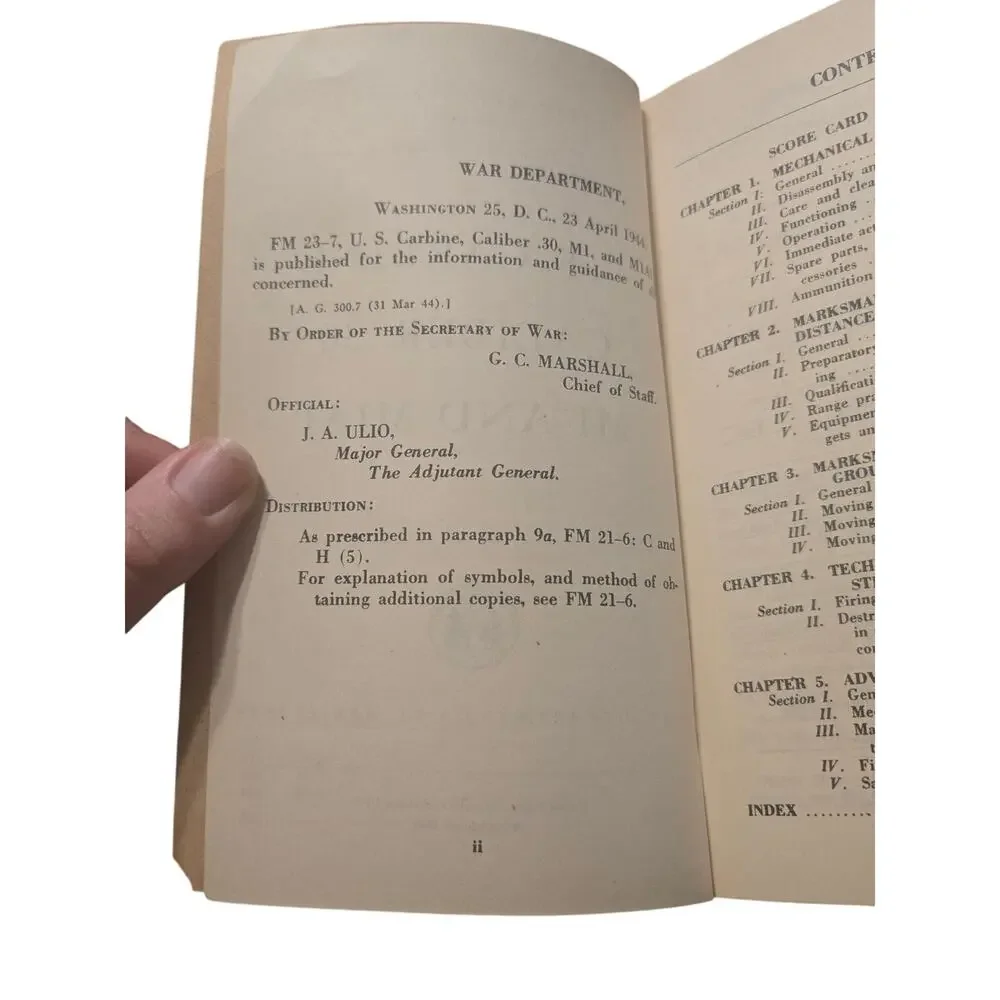 WWII FM 23-7 U.S. Carbine Caliber .30 M1 M1A1 War Dept Manual 1944